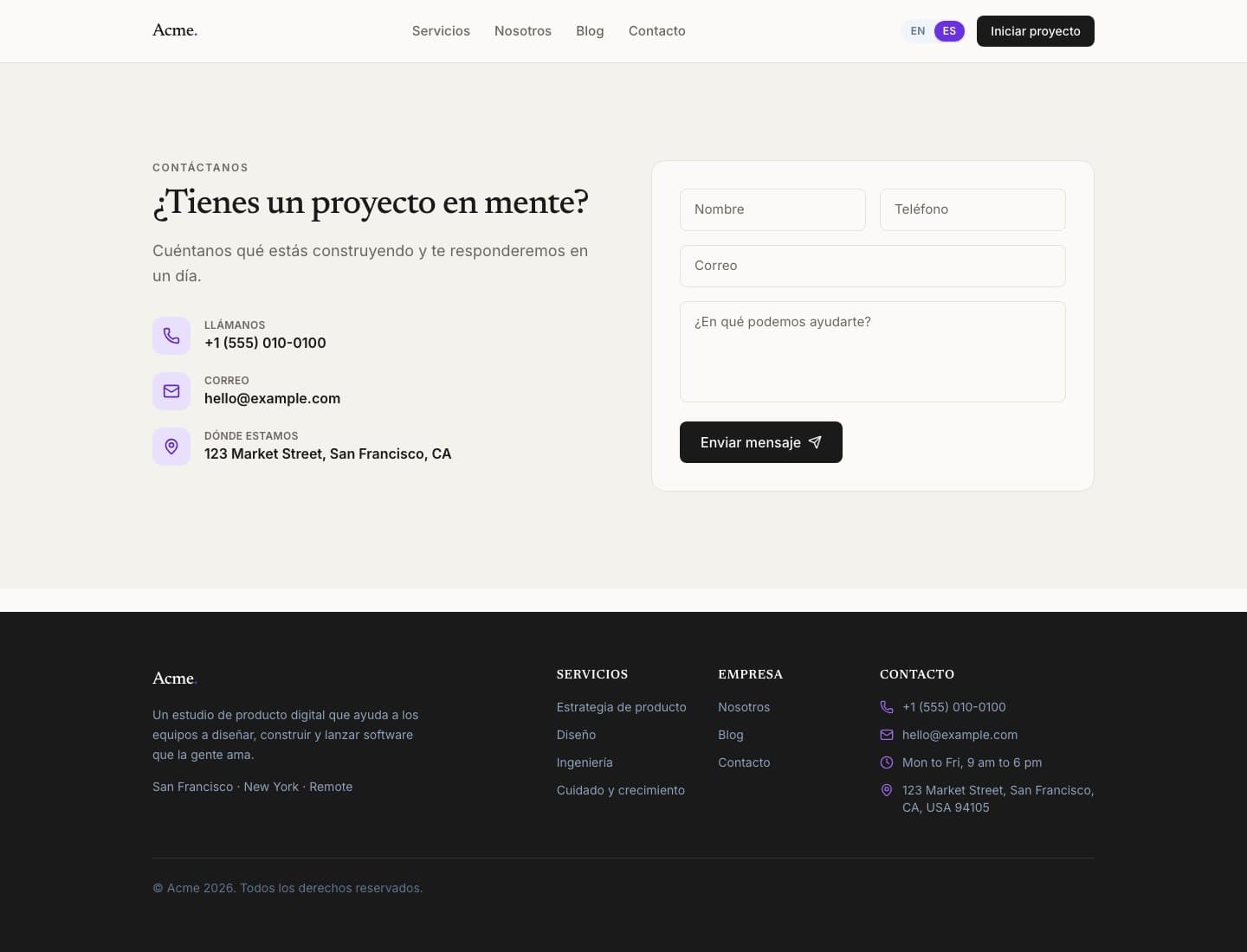 Spanish contact page