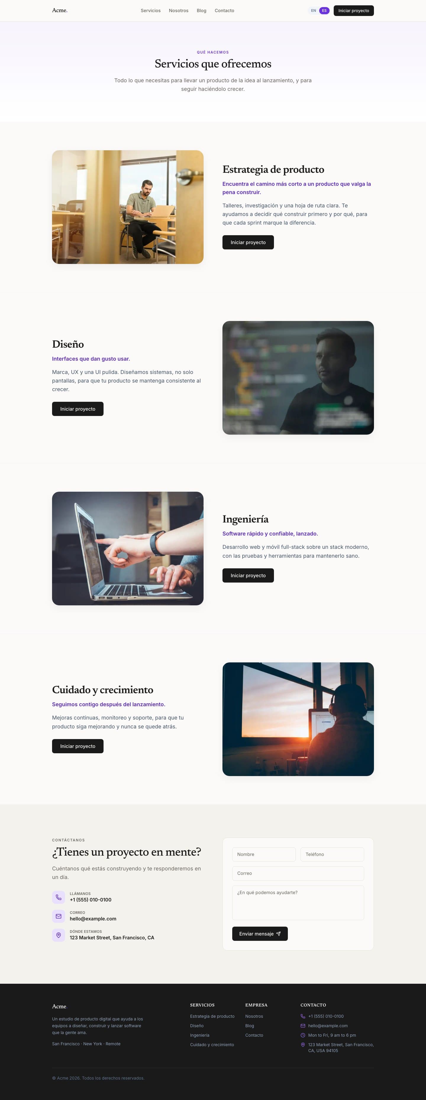 Spanish services page