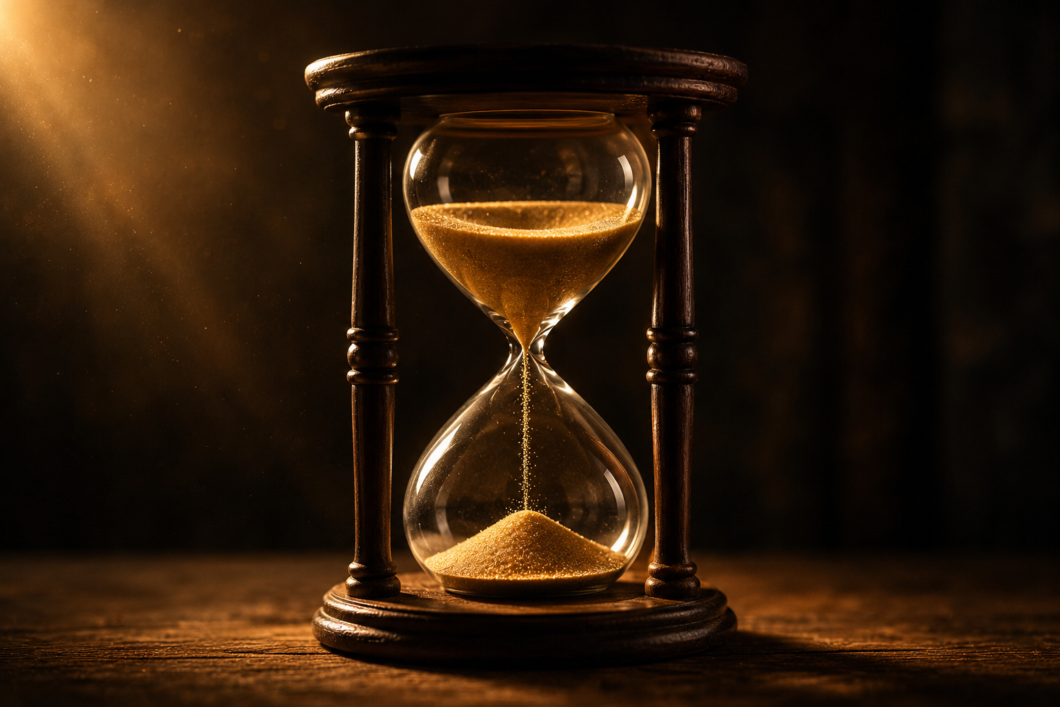 Un reloj de arena con arena dorada fluyendo