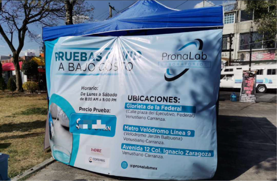 Image of a big Kiosk, where they delivered the vaccines outside in the streets of Mexico.